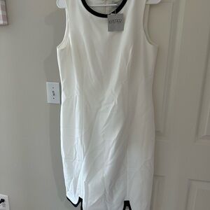 NWT Kasper Ivory Sleeveless Dress with Black Accents Women’s Size 8